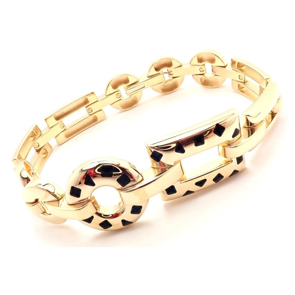 Rare! Authentic Cartier Panthere 18k Gold Black Lacquer Spot Link Bracelet Paper